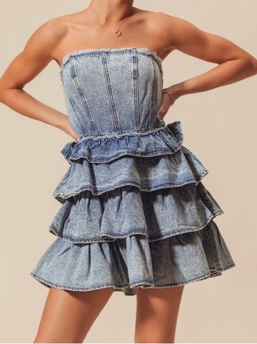 Forever 21 strapless ruffle denim mini dress S